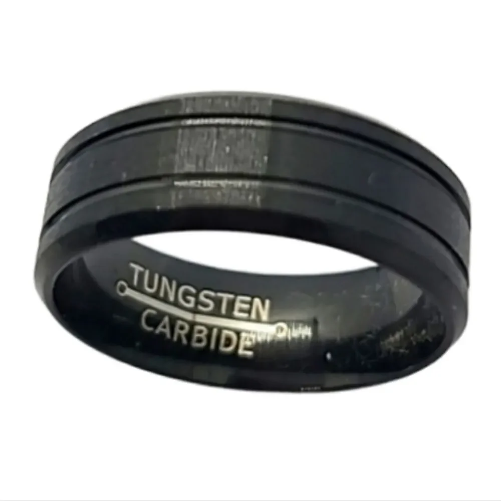 Matte Black Tungsten Ring 8mm Grooved Wedding Band Sizes 8 9 10 Unisex Casual